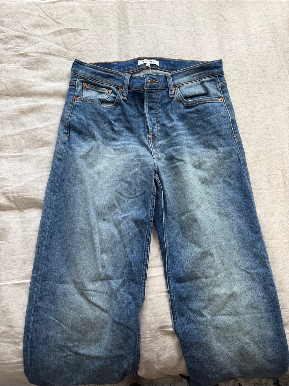 Re/done Mid Rise Wide Leg Blue Denim Jeans